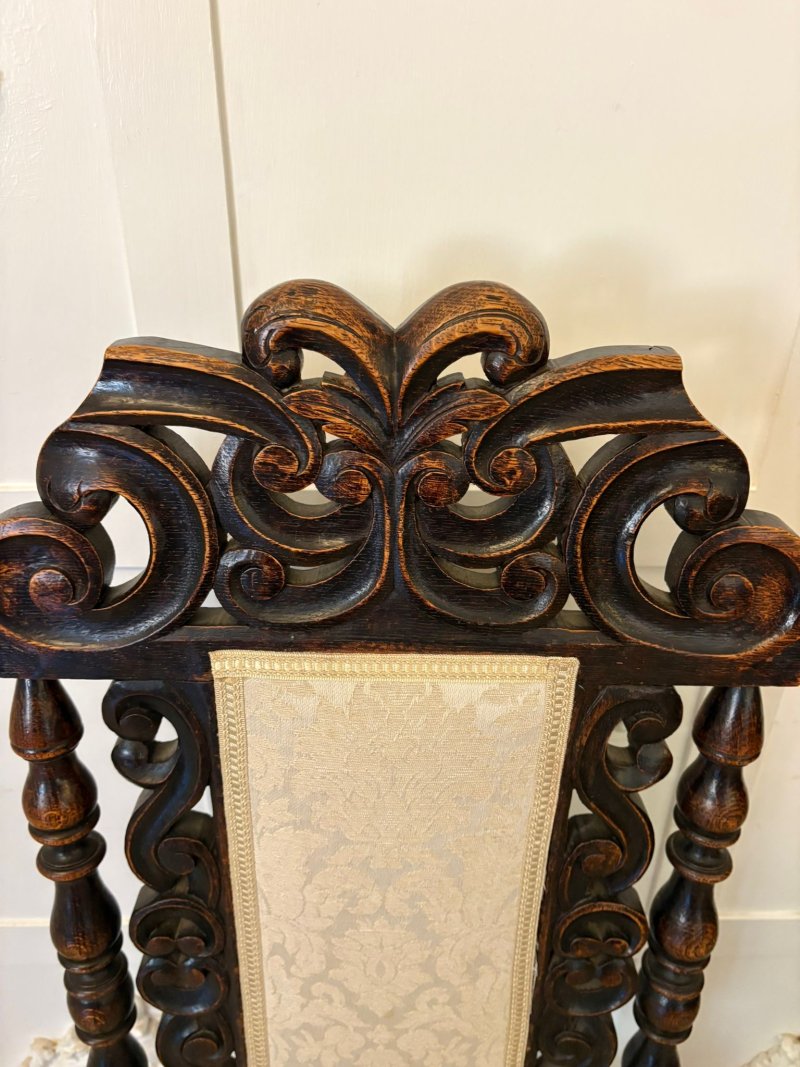 Antique Victorian Quality Set of 4 Carved Oak Dining Chairs